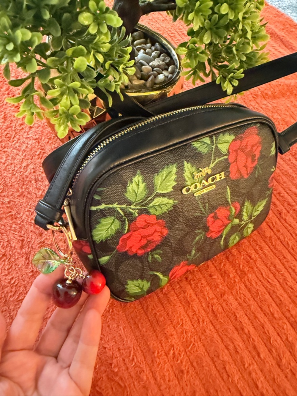 Coach Black Floral Crossbody Bag with Red Roses - Picture 7 of 15